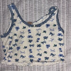 Floral Blue and White Women's PJ Top